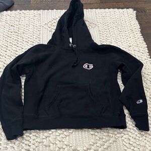 Champion Black Cropped Hoodie with Logo XS